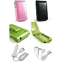 Apple iPhone Premium Leather Flip Carrying Case with Rotating Belt Clip - Bundled with 12v Rapid Premium Car Charger and Home Travel Wall AC Adapter Charger - 3 Color Choices (Compatible with 1st Generation ONLY)
