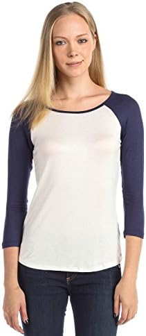 Womens 3/4 Sleeve Baseball Jersey Raglan T-Shirt Top (Small, Navy-White)