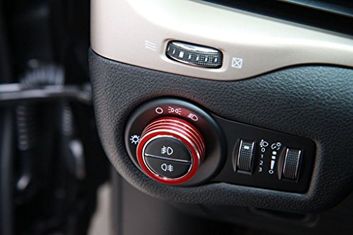 Moonet Headlight Switch Knob Decorative Cover Trim for 2014-2016 Jeep Cherokee Red