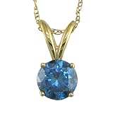 2/3 Ct. Blue Diamond Solitaire Pendant With 18 Chain Round Cut In 14K Yellow Gold 0.66 Ct.