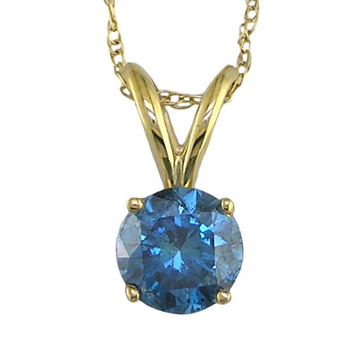 1/4 Ct. Blue Diamond Solitaire Pendant With 18″ Chain Round Cut In 14K Yellow Gold 0.25 Ct.