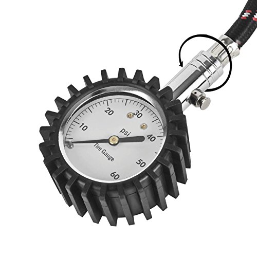 Manometro Pressione Gomme Con Tubo 38 Cm - Misuratore Per Auto, Camion, Moto