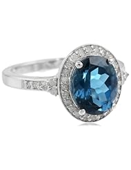 Sterling Silver Oval London Blue Topaz and Diamond-Accent Ring