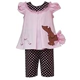Rare Editions Baby/Infant Girls 12M-24M 2-Piece PINK BROWN POLKA DOT SPLIT-FRONT PUPPY DOG Top/Capri Pants Outfit Set 24M-RRE-29230F-F129230