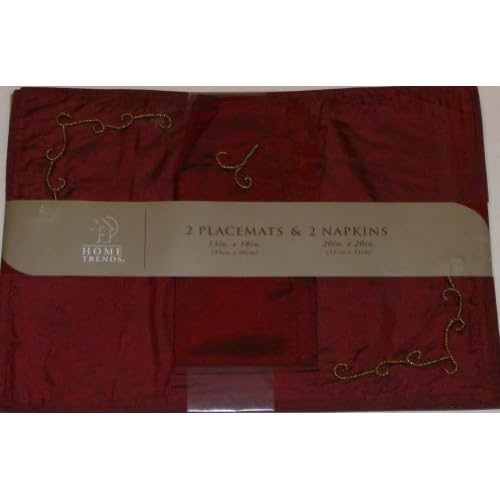 Home Trends Beaded Burgundy Placemat Napkin Set 2 Fabric Placemats and Napkins