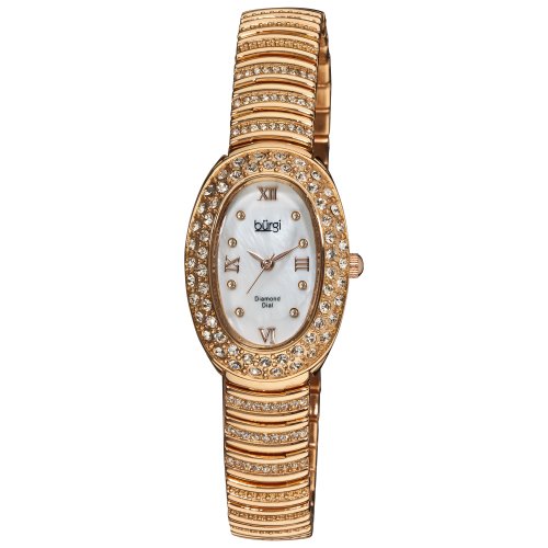 Burgi Women's BUR070RG Diamond Oval Quartz Bracelet Watch