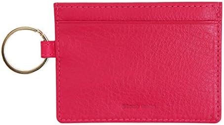 Genuine Leather Key Ring Mini Credit Card Slim Wallet (Hot Pink)