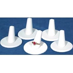 5 White Leather Round Base Ring Finger Jewelry Holder Showcase Display Stands