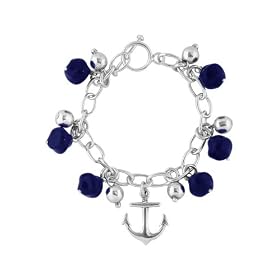 Sterling Silver Oval Bracelet with Lapiz Lazuli Stone and Sterling Silver Anchor From the... by Lazuli