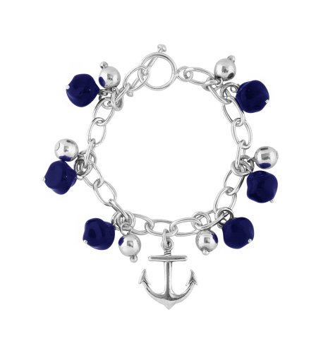Sterling Silver Oval Bracelet with Lapiz Lazuli Stone and Sterling Silver Anchor From the Nautica Collection By Mauricio Serrano Jewelry