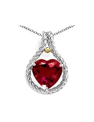 Rope Design 10mm Created Ruby Heart Pendant in 925 Sterling Silver