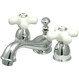 Kingston Brass KS3951PX Restoration Mini Widespread Lavatory Faucet with Porcelain Cross Handle, Polished Chrome