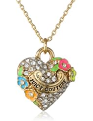 Juicy Couture Pave Heart and Flower Necklace, 15.61"