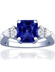 Platinum Emerald Cut Blue Sapphire Three Stone Ring