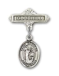 Sterling Silver Baby Badge with St. Kenneth Charm and Godchild Badge Pin
