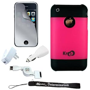 Premium Designer Crystal Hard Shell Protective Luxurious 2-Tone Case for iPhone 3G and 3GS in 8GB, 16GB, and 32GB ( 8 GB , 16 GB , 32 BG ) + Includes a 4-Inch EBIGVALUE Determination Hand Strap + 3 in 1 USB Charger Set for Iphone 3G and 3GS + iPhone Mirror Screen Protector