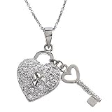 Sterling silver heart cz diamond pendant w/ key
