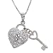 Sterling silver heart cz diamond pendant w/ key