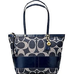Coach Signature Stripe Book Shoulder Bag Tote 12546 Denim