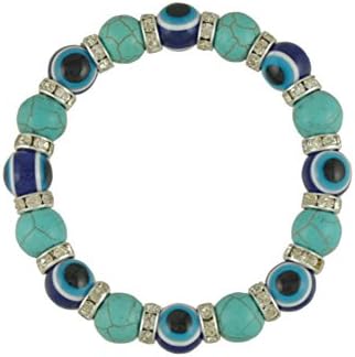 Vintage Blue Evil Eye Wrist Stretch Turquoise Beaded Bracelet