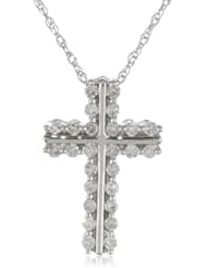 10k White Gold Diamond Cross Pendant Necklace (1/4 cttw, I-J Color, I2-I3 Clarity), 18"