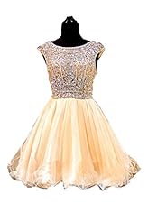 Tulle Cap Sleeves Short  Keyhole Crystals Pleated Crystal Jeweled Beaded Sequined  Homecoming Dress  With Rhinestones and Ruffles