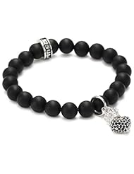 King Baby Black Onyx Bead with Baby Black Cubic Zirconia Pave Crowned Heart Bracelet