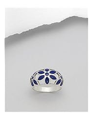 Lapis Lazuli (Navy Blue) Flower Reconstructed stones Ring In 92.5 Sterling Silver
