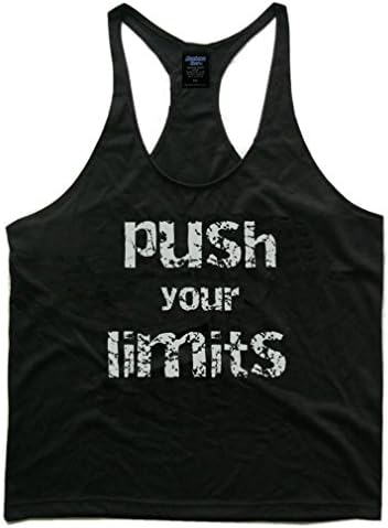 Slogan Men's Workout Tank Top Stringer Gym Shirt Push Your Limits Small Black