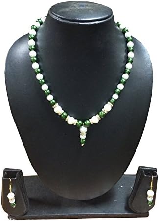The Indian Arts Green-White Pearl Pendant Necklace with Earings Double color Fashion Jewelry for Womens