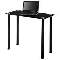 RTA Home and Office Tempered Glass and Metal Laptop and Utility Desk in Black