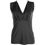 Misses Nue Options Solid Double V-Neck Tank Top