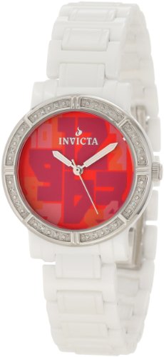 Invicta Women's 10275 Ceramic Diamond Accented Red Dial White Watch
