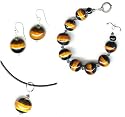 Kazuri & Sterling Silver Bracelet - Black and Honey with Swarovski