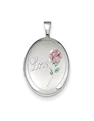 Sterling Silver Love W/ Enamel Rose 19mm Oval Locket