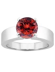 1.10 Ct Round Cognac Red SI1/SI2 Diamond 18K White Gold Ring