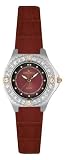 Supernova by Avalon Women's Silver-Tone Gold Accented Stone Bezel Leather Strap Watch # 8208-2
