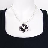 Blister Shell and Freshwater Pearls Flower-Shaped Marguerite Necklace, Black 16''-19''