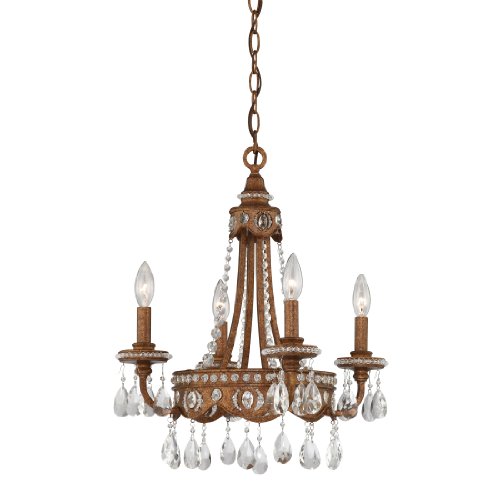 Quoizel QMC404BO 4-Light Mini Chandelier, Bolivian Bronze with Crystal Drop Accents