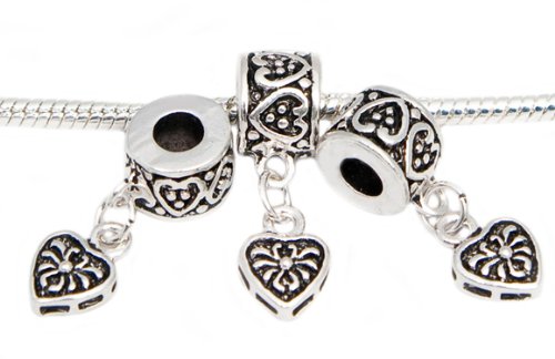 Massives Schmuck Bead Charm Modul ohne Gewinde Silber plattiert mit Herz Anhänger Beads