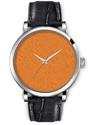 SPRAWL Aanalog Fashion Series Silver Ladies Watches of Genuine Black Leather Strap,Unique Wrist Watch for Women Girls Designed with Texture of a orange leaf