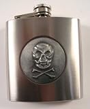 New 6 oz Stainless Steel Liquor Hip Flask - Crossbones