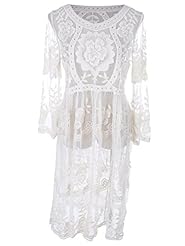 V-neck General Print Bell Sleeves Long Sleeves Sheer Embroidered Maxi Dress 