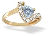 14K Yellow Gold Genuine Trillion Aquamarine and Diamond Ring