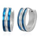 Urban Male Electric Blue Striped Stainless Steel Mens Hinged Hoop Earrings