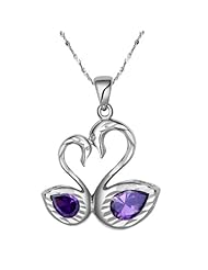 Fine Jewelry Swan Heart Amythst Silver Necklace, 925 Silver Chain and Heart Pendant, Mother Daughter, Lovers Necklace, Two Swan Necks Form a Heart