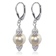 SCER155 10 MM White Swarovski Pearl And Swarovski Crystal Silver Leverback 1.5" Long Drop Earrings
