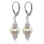 SCER155 Made with Swarovski Elements� 10mm White Pearl And Crystal Silver Leverback 1.5" Long Drop Earrings