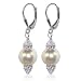 SCER155 Made with Swarovski Elements� 10mm White Pearl And Crystal Silver Leverback 1.5" Long Drop Earrings