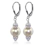 SCER155 10 MM White Swarovski Pearl And Swarovski Crystal Silver Leverback 1.5" Long Drop Earrings